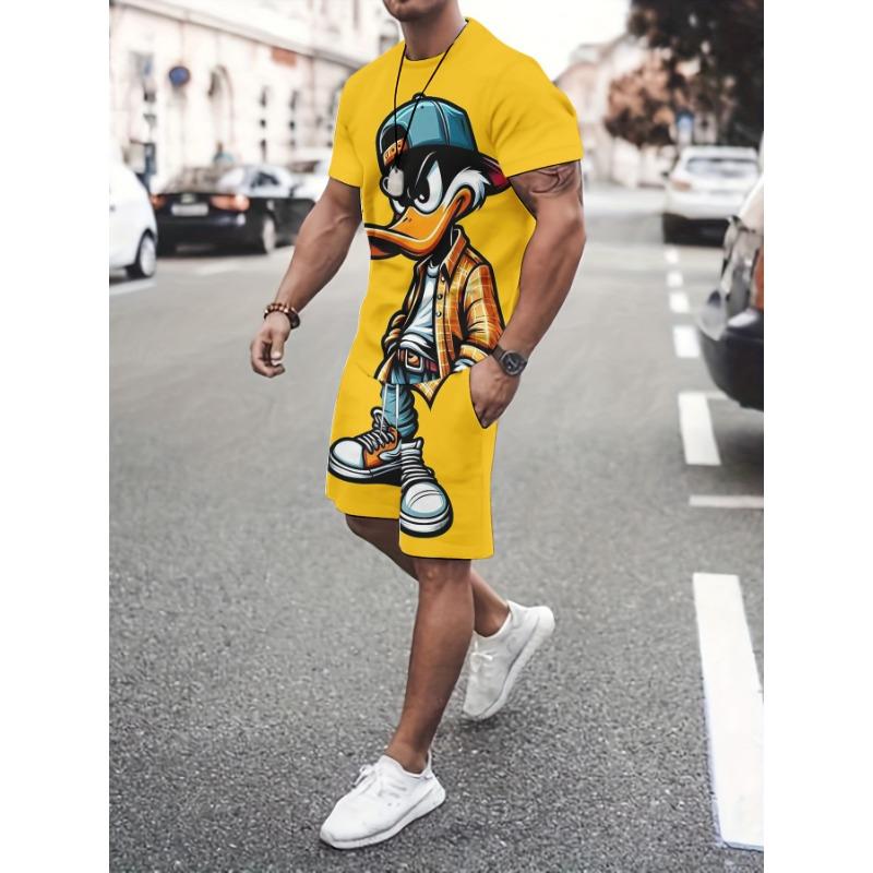 Trendy Men s Set: Short-Sleeve T-Shirt + Casual Shorts Two-Piece Outfit, Slim-Fit Summer Fashion Men s Two-Piece Set S