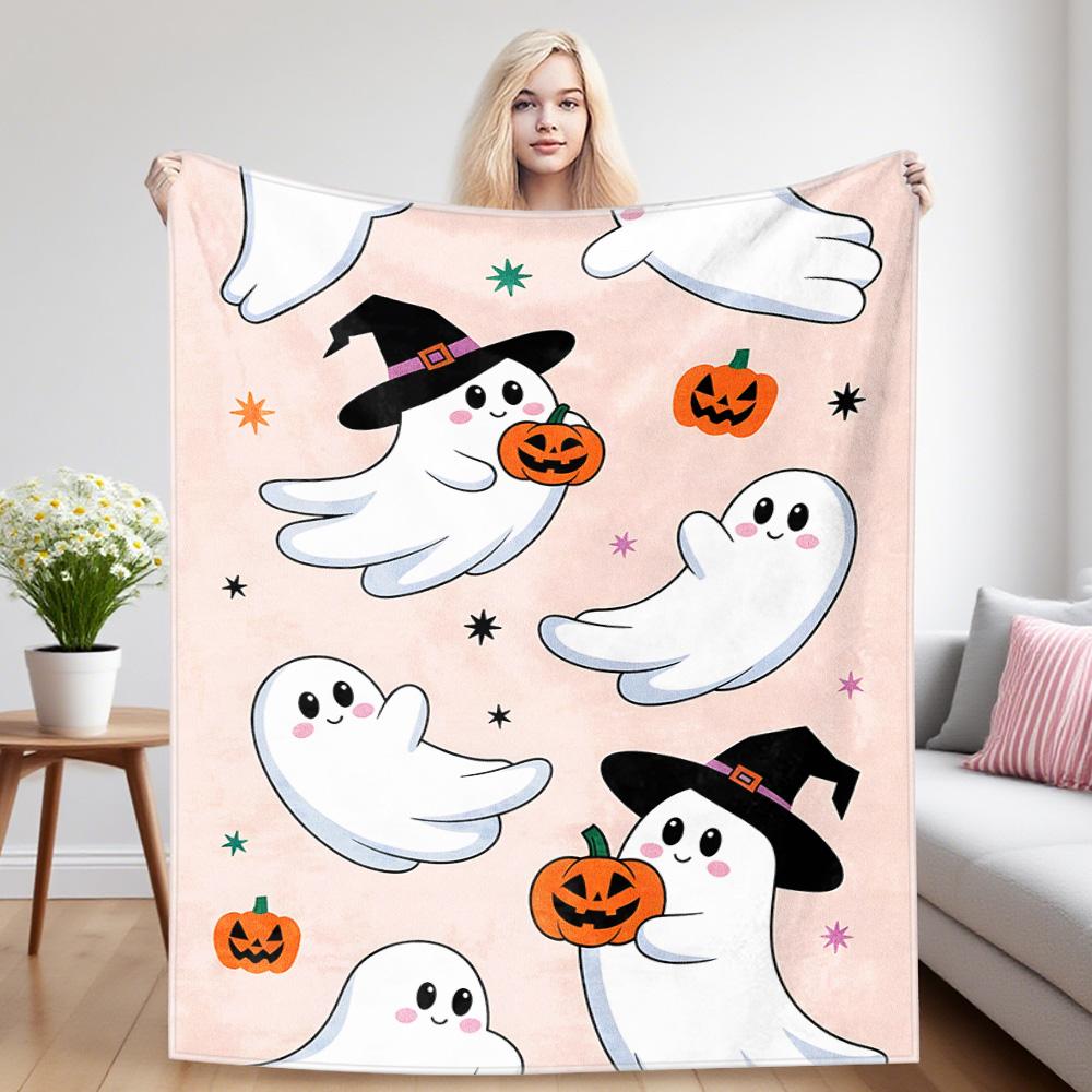 C-cute Ghosts Flannel Blankets Are Suitable For Sofas, Men's Room Decorations, Thick And Warm Gifts For Teenagers