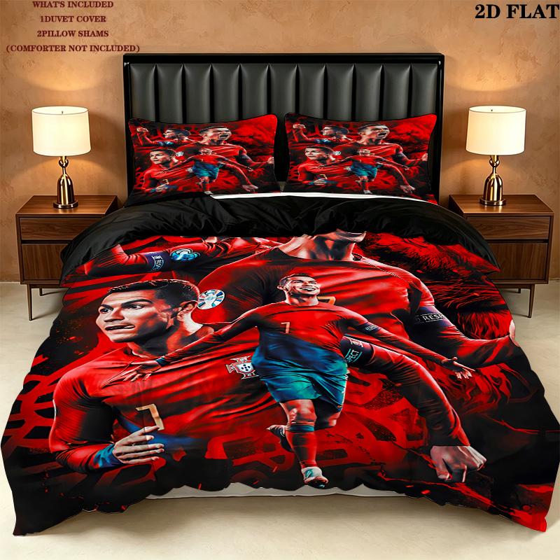 Cr7 Pattern Bedding Quilt Set Quilt Cover Pillowcase Home Birthday Gift(1 * Duvet Cover + 2 * Pillowcase, Without Core)