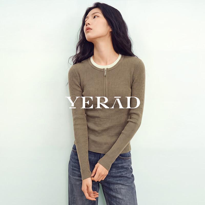 YERAD Women's Slim-Fit Mock-Layer Half-Zip Wool Knit Sweater