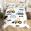 Truck Excavator Duvet Cover Set Queen Size For Kids Nursery Cartoon Tractor Engineering Vehicle Construction Theme Bedding Set