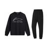Li Ning Letter Logo Print Loose Versatile Cotton Crew Neck Pullover Long Sleeve Sweatshirt Casual Sports Set Unisex Sweatshirt Black AWDTD3-1-AKL73-4
