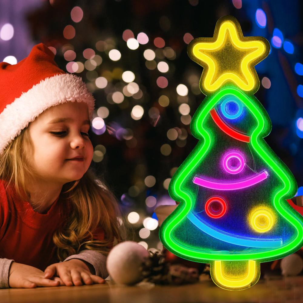 LED Neon Lights Christmas Tree Shape Light Sign USB Night Lamp Home Party Wedding Decoration Party