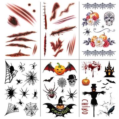Halloween Horror Fake Narbe Kratzer Spinne Fledermaus Simulation Aufkleber Wassertransfer Set Tattoo Aufkleber