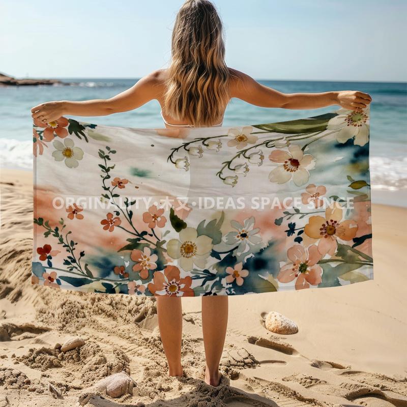 Vintage Watercolor Floral Beach Towel Patterned Sunscreen And Windproof Suitable For Swimming Pool Camping Travel