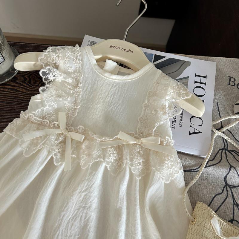 Final Sale: No Returns - Girls' Summer Princess Dress with Lace Trim & Bow