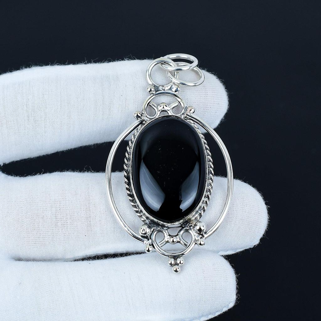 Black Onyx Pendant 925 Sterling Silver Bunny Pendant Handmade Jewelry Onyx Gemstone Silver Pendant Gift for her Gift for Mom Gift for wife