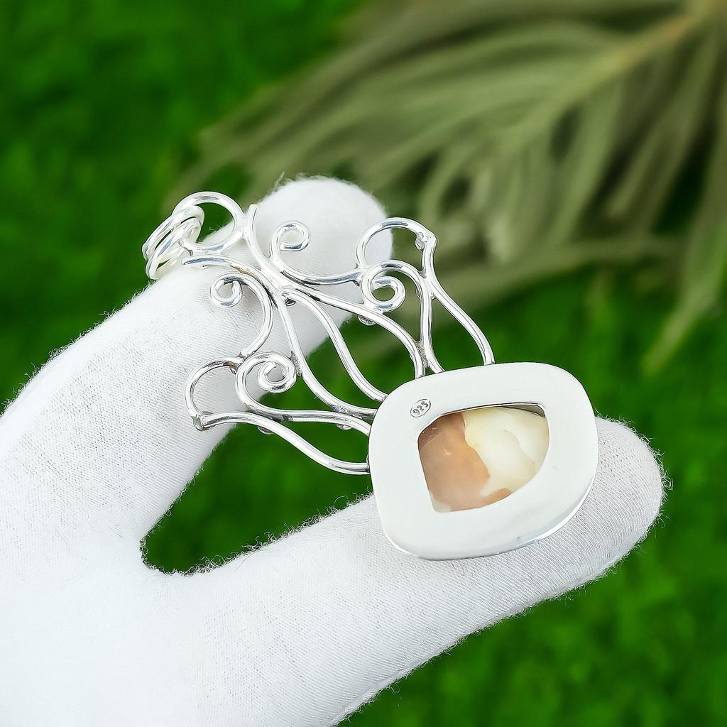 Sterling Silver Trillion Mother Of Pearl Gemstone June Birthday Pendant Jewelry