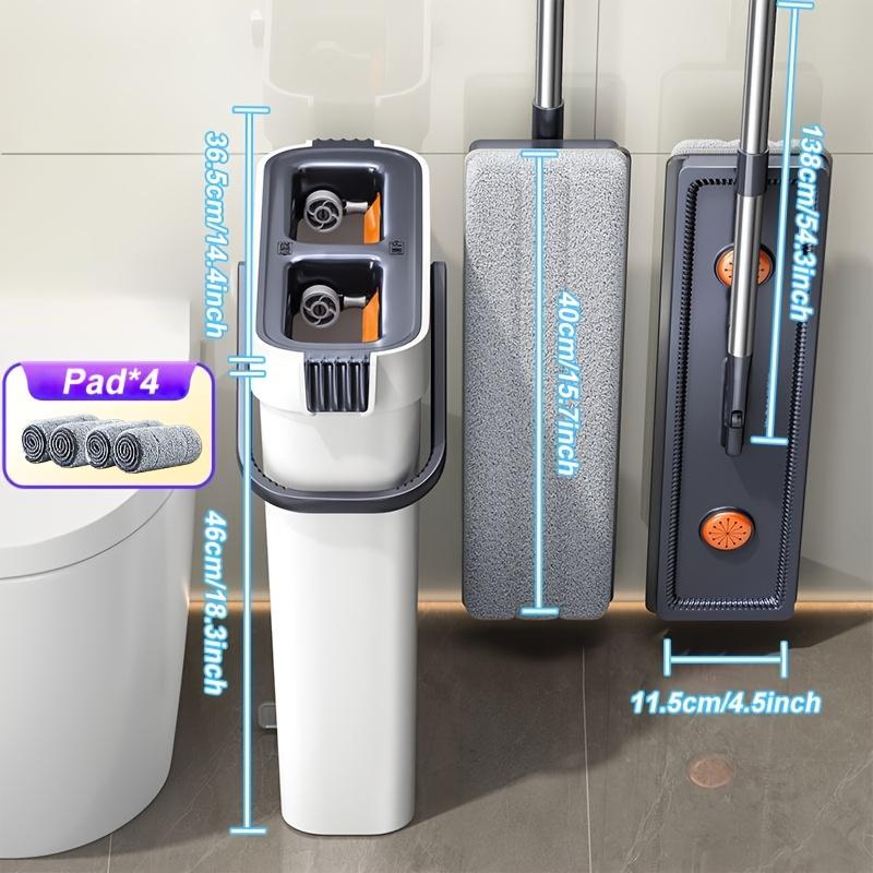 Mop and Mop Bucket Combo Set, Microfiber Hand-Free 15.7in Mop and Bucket Set - Wet and Dry Floor Cleaning System - with 4 Washable Reusable Cloths
