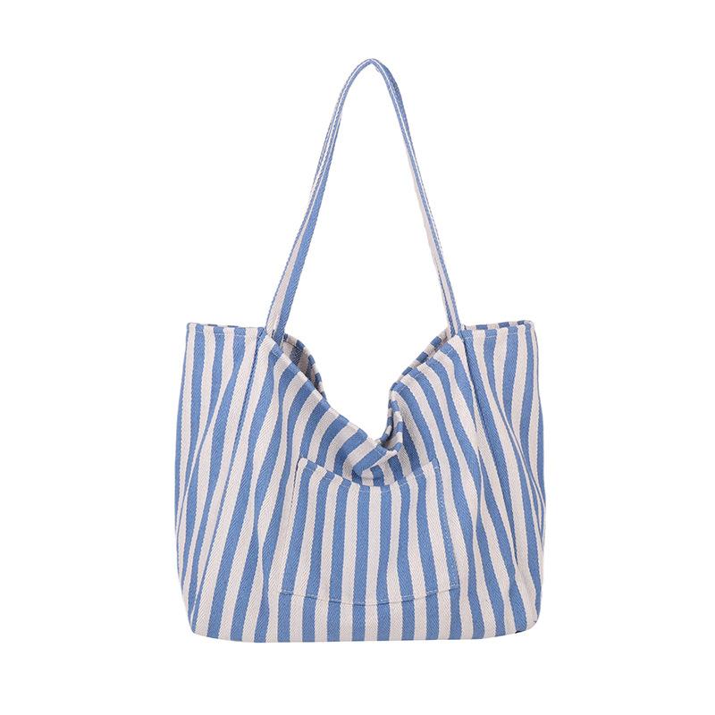 Simple Casual Striped Lazy Wind Large Capacity Tote Bag Female Student Commuting Fashion Shoulder Bag