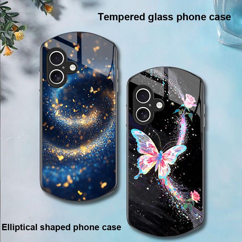 Spiral Vortex Black For Apple IPhone 16 11 13 15 14 Pro Max 12 Mini 7 8 Plus XR X XS Elliptical Shaped Tempered Glass Phone Case