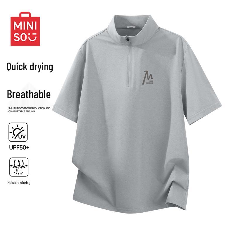 MINISO Men's Quick-Dry Half-Zip Polo T-Shirt