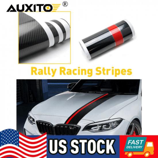 5D Carbon Fiber With Red Rally Stripes Trim Racing Car Body Front Hood Decal EOA