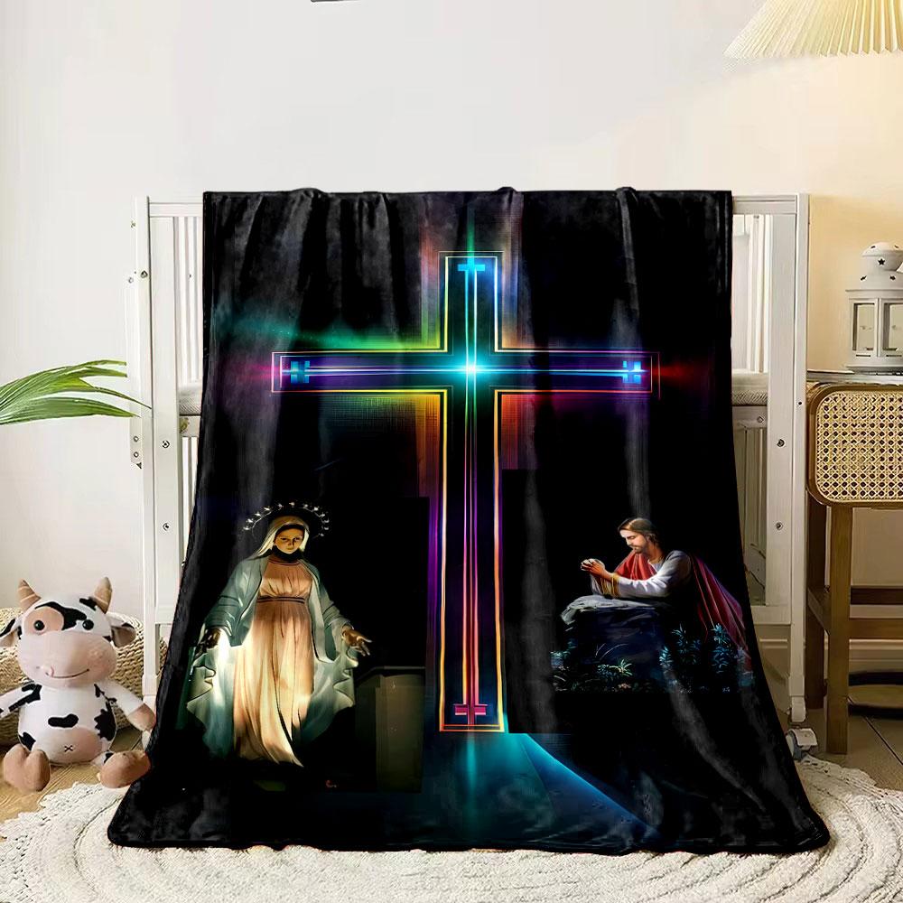 Holy Cross Virgin Mary Jesus Blanket Printed Blanket for Living Room Bed Couch lunch break Soft Cozy Blanket for Friend's festival Gift