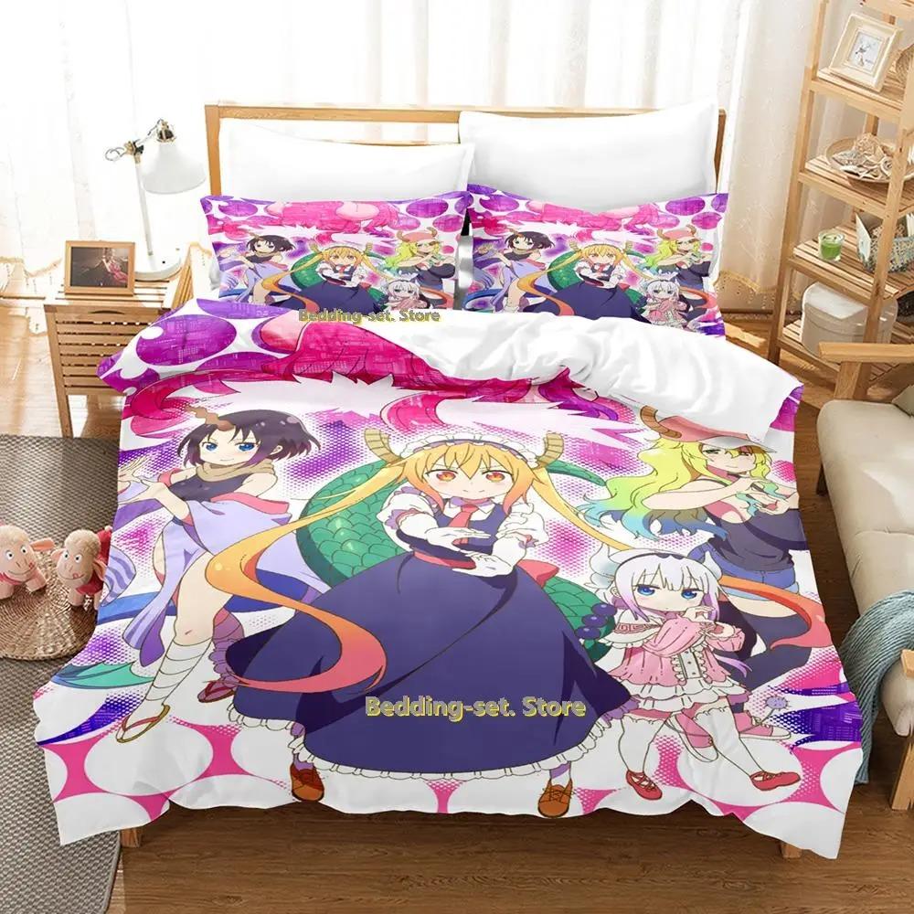New Miss Kobayashi's Dragon Maid Bedding Set Anime Three-piece Set Adult Kid Bedroom Duvetcover Sets Fashion Conjunto De Cama