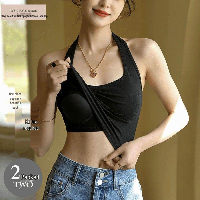 

Women s Halterneck Camisole: Sexy Backless Top with Chest Pads, Available in Black & White. Perfect for Summer. L (100-130 jin) хакі