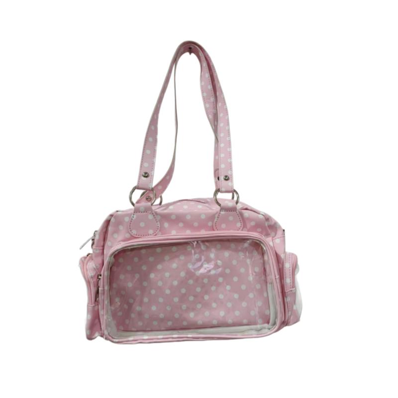 Polka Dot Boston Bag With Clear Window Cute Korean Style Versatile Handbag Crossbody Bag Ideal Ita Women Fashionable Outings Bag