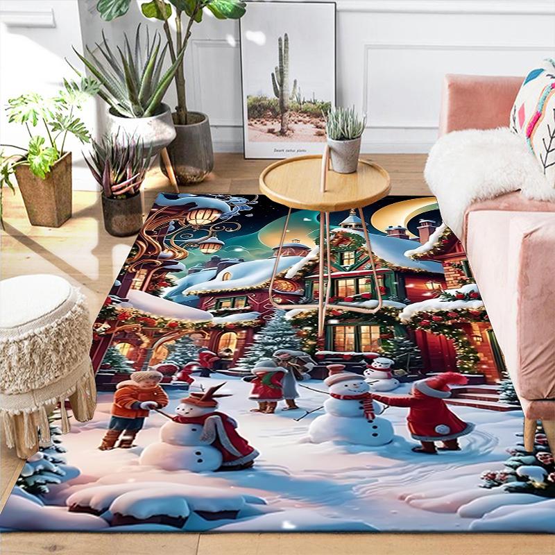1Pc Winter Wonderland Village Rug Office Carpet Indoor Outdoor Doormat Nonslip Soft Living Room Christmas Halloween Gift D922256