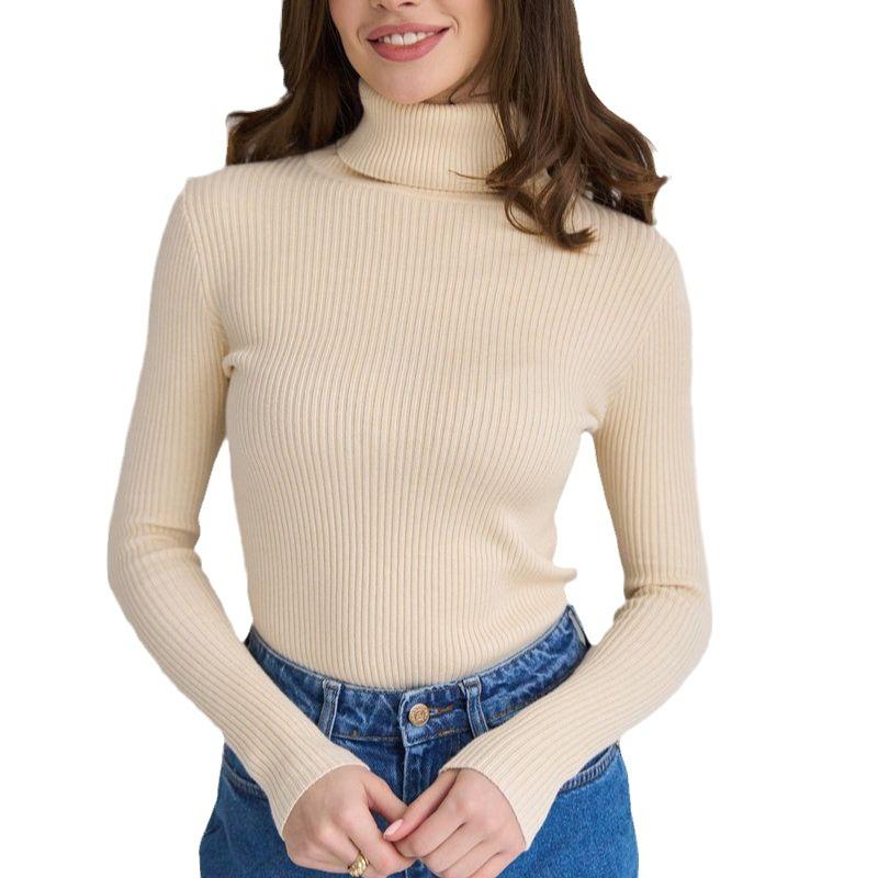 Women's Autumn High Neck Knit Base Layer Sweater High Neck Pullover Knitwear Knit Top for Amazon Europe and America