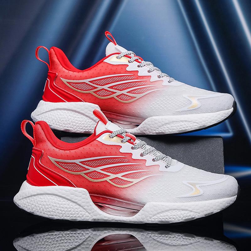 Men Breathable Mesh Running Sneakers Hollow Air Cushion Midsole Shock Absorb Lightweight Non Slip Marathon Training Sports Shoes