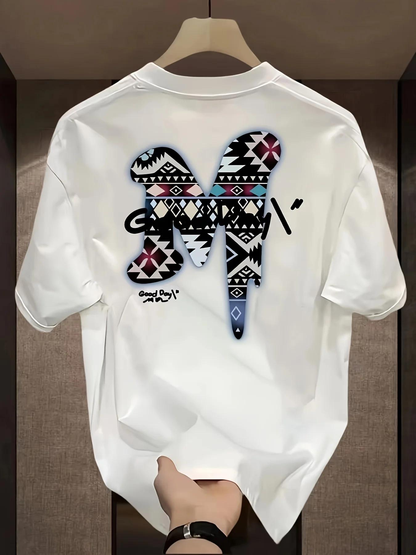 Men s Casual T-shirt  Aztec Tribal Pattern M  Graphic Tees Streetwear Cotton Short Sleeve Tops Summer S разноцветный