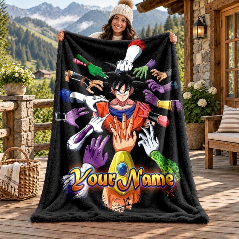Dragon Ball Custom Name Flannel Blanket Personalized Soft Warm Plush Throw Blanket Customized Gift for Family Friends