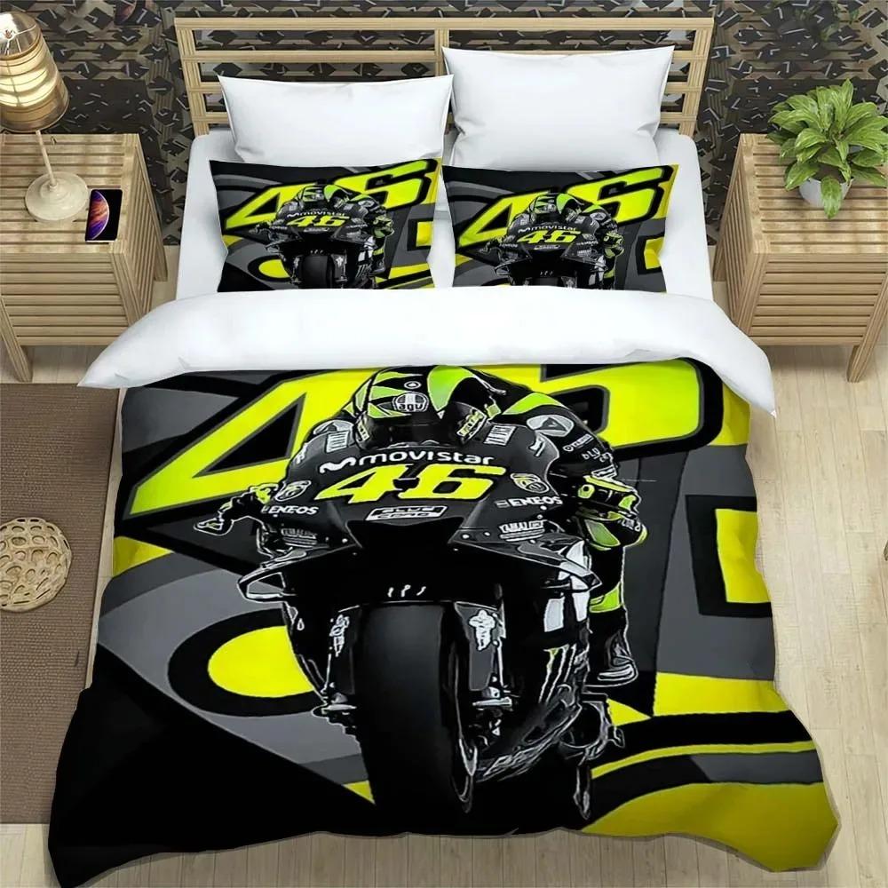 3D-gedrucktes Motorrad-Flotten-VR-46 Bettbezug Kissenbezug Bettwäsche-Set Einzelbett Doppelbett King für Kinder Erwachsene Schlafzimmer