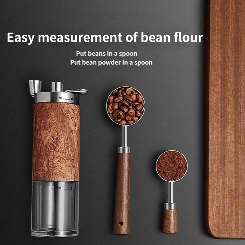 Accurate Measuring Spoon for Coffee Bean Features Comfortable Walnuts Wood Handle and Stainless Steel Construction