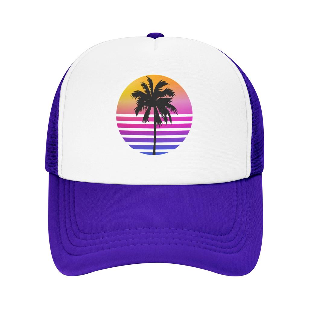 Fashion Retro s Sunset Palm Tree Aesthetic  Mesh baseball cap  Vintage Denim Hat Sun Hats