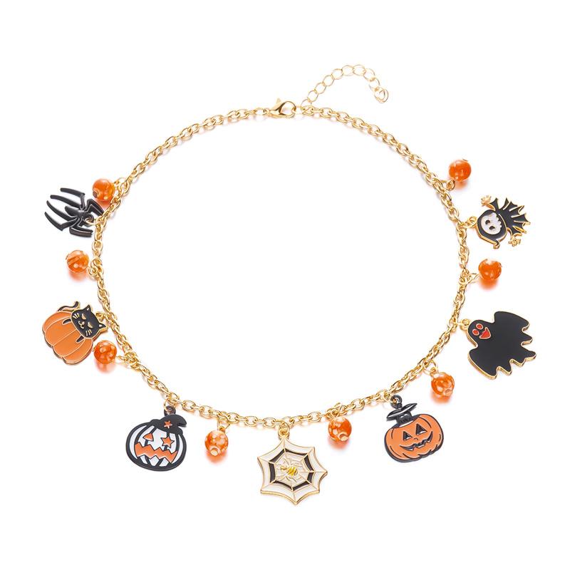 Cute Cartoon Spider Bat Pumpkin Ghost Necklace For Women Vintage Gothic Halloween Metal Chain Clavicle Choker Festival Jewelry