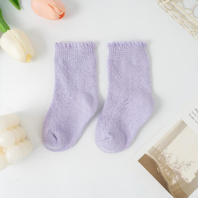Meias Novas para Bebê Menina Sólidas Respiráveis Crianças Menina Meias Curtas Vazadas Crianças Pequenas Crianças Algodão Princesa Meias Fofas Para 0-8 Anos