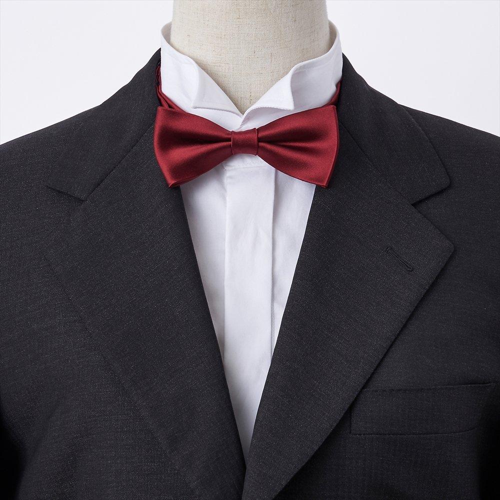[Ojie] Bow Tie, 100% Silk, Satin, Solid Color, Made in Japan, Formal, Wedding, Reception, After-Party, Party, Casual, Wine Red