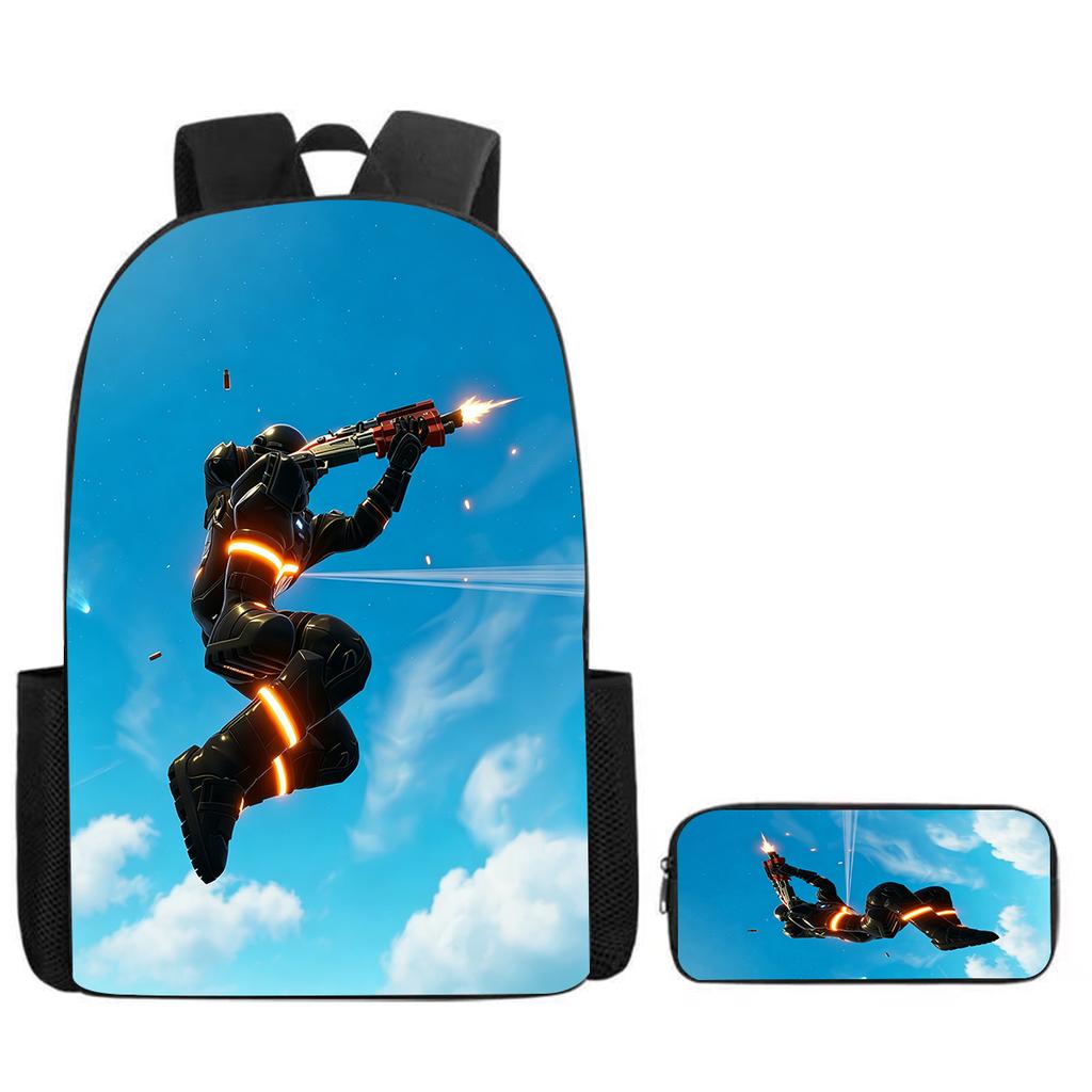 Lightweight Fortnite Cartoon 2Pcs Combo, Backpack and Pencil Case, Unisex Kids Aged 6-14 Portable School Kit