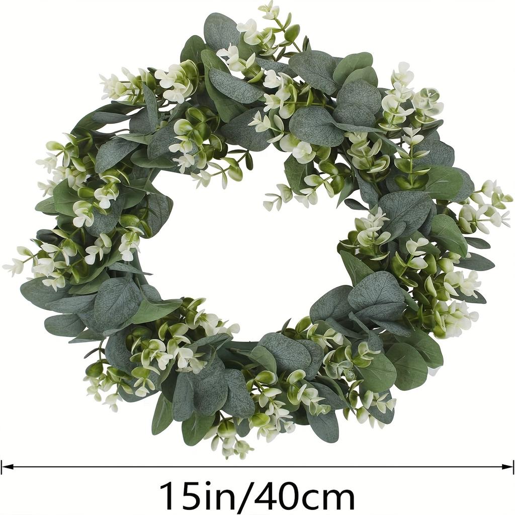 1pc Realistic Artificial Eucalyptus Garland Green Leaf Hanging Wreath for Home Office Wedding Party Indoor Outdoor Home Decor