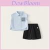 Boys Summer Cotton Sleeveless Shirt And Short Pants Set With Letter And Color Block Design For Kids Age 3 To 8