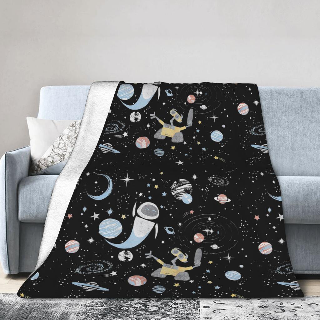 Wall-E & Eve In Space Blankets Flannel Autumn/Winter Cartoon Multifunction Warm Throw Blanket for Sofa Bedroom Bedding Throws