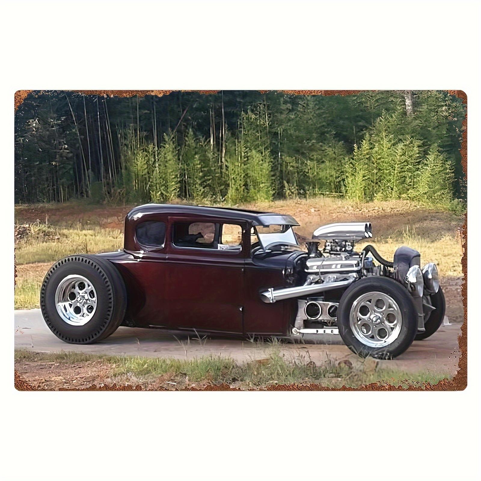 

2D плоская деревянная 20*10 см антикварная деревянная тарелка, классический дизайн автомобиля хот-род, украшение гаража и дома настенная живопись деревянная картина рождественский подарок 30*20cm