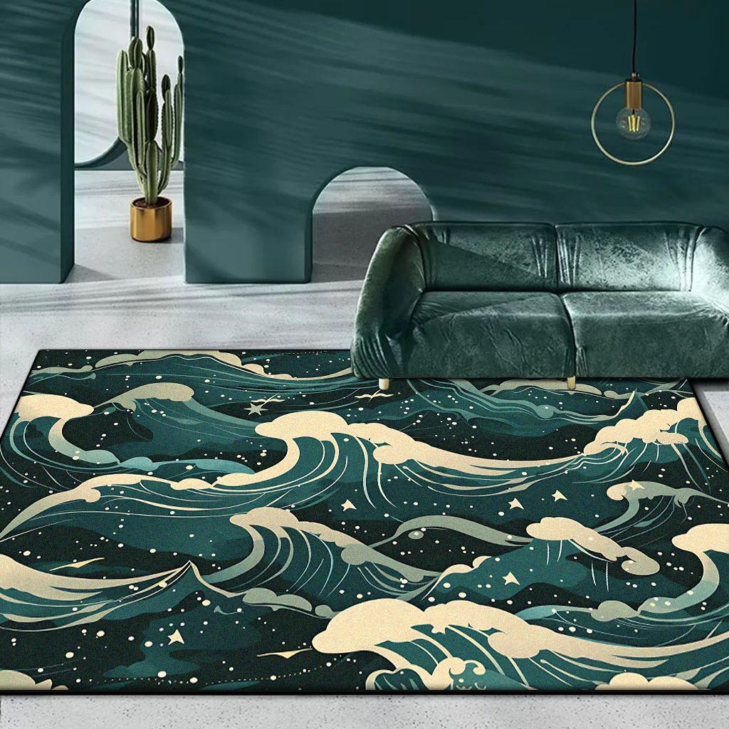 Abstract Green Ripple Carpet Living Room Decoration Sofa Area Rugs Non-slip Bedroom Lounge Floor Mat Kid Room Bedside Door Mats