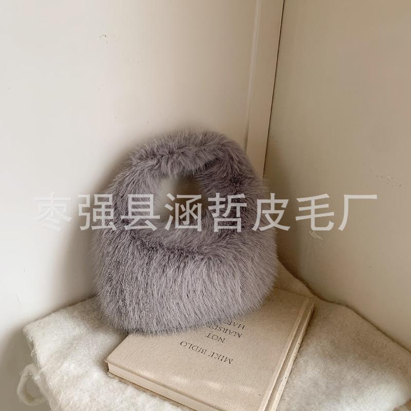 Autumn and winter fluffy imitation fox hair bag versatile portable plush dumpling bag