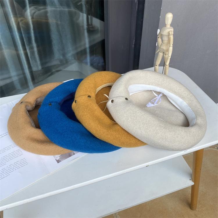 Autumn and Winter Woolen Hat Female Literary Copper Buckle Painter Hat Thickened Bud Hat