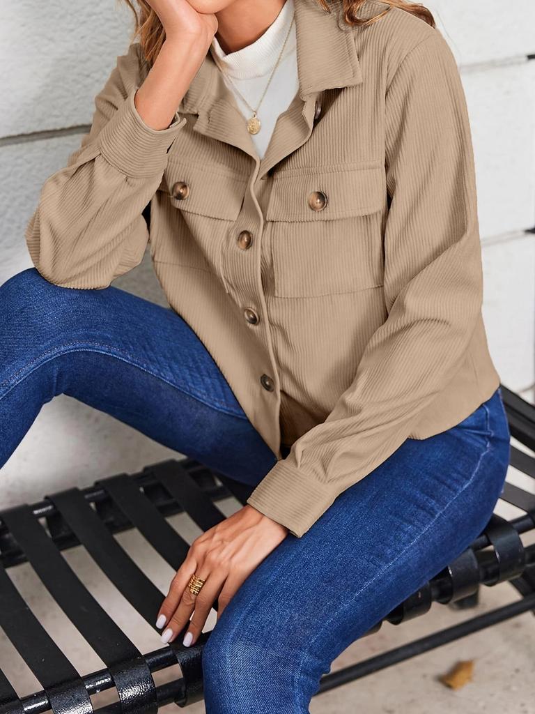 2024 Trendy Women's Casual Corduroy Crop Jacket: European & American Style Button-Up Cardigan