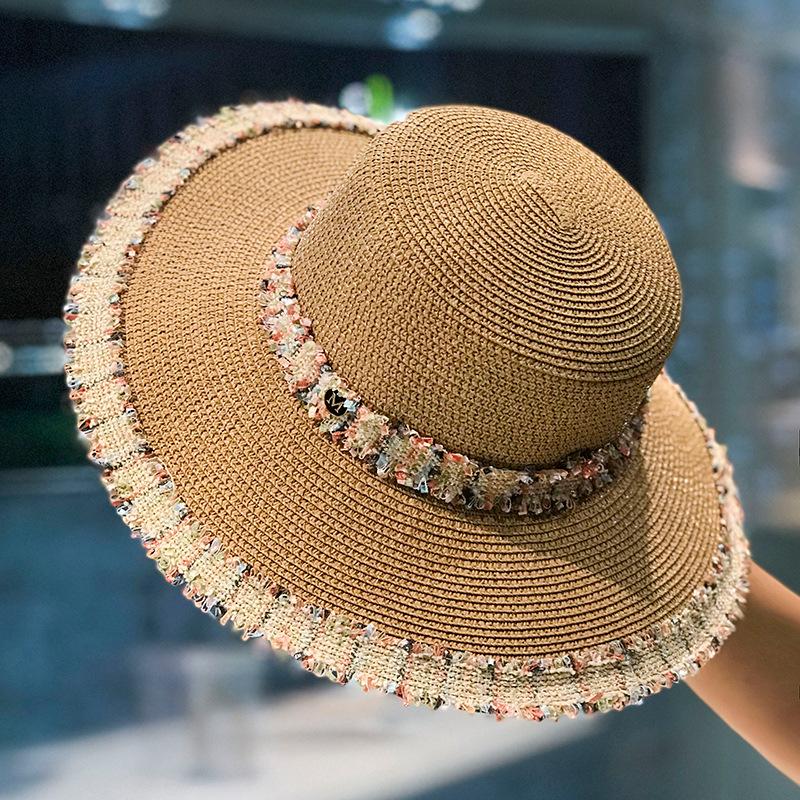 

JYL TS DIY Camellia Straw Hat High End Beach Cap Woven Straw Darkkhaki_adjustable темно-сірий
