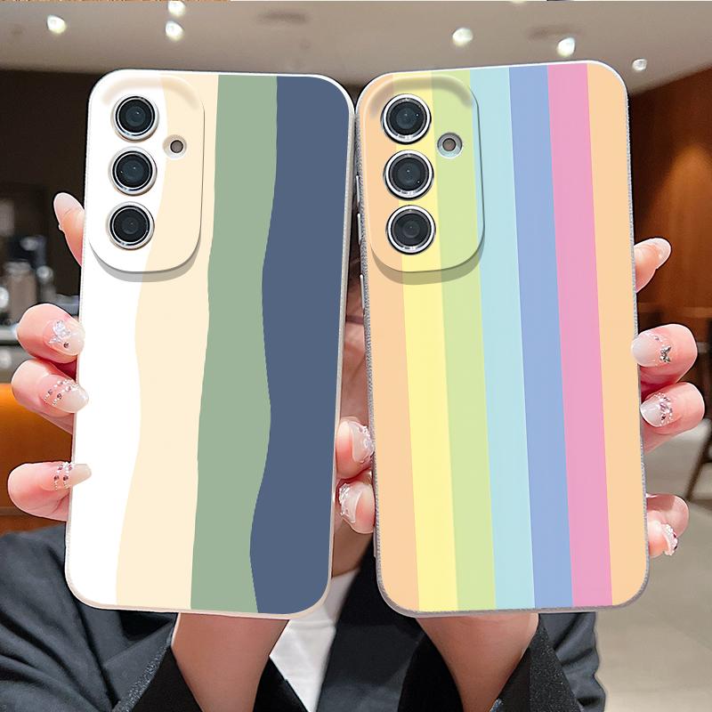 Floral Stripe Pattern Case For Samsung A57 A37 A17 A56 A36 A16 A55 A35 A15 A54 5G S21 FE S22 S23 S24 Plus S25 S26 Ultra Leather Texture Silicone Cover