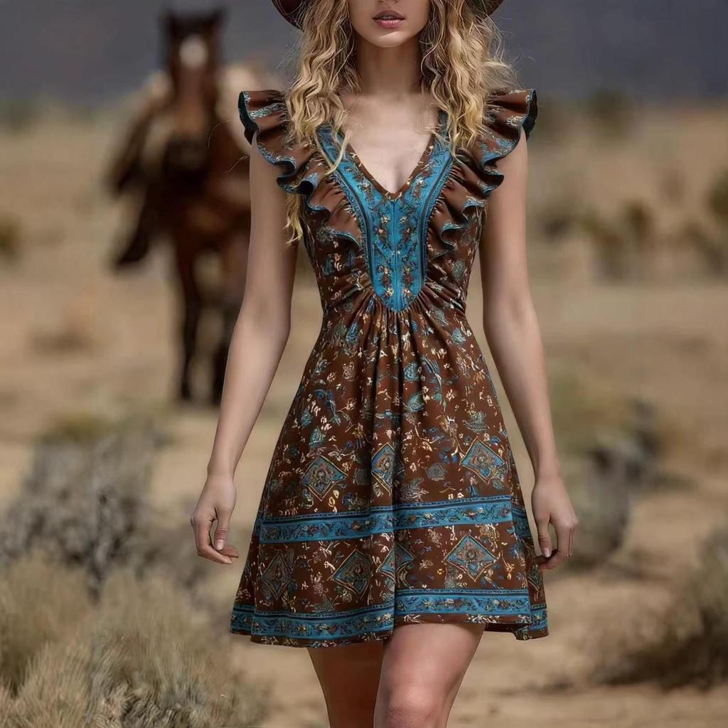 2026 Frühling/Sommer Trendiges bedrucktes Damenkleid für Europa & Amerika