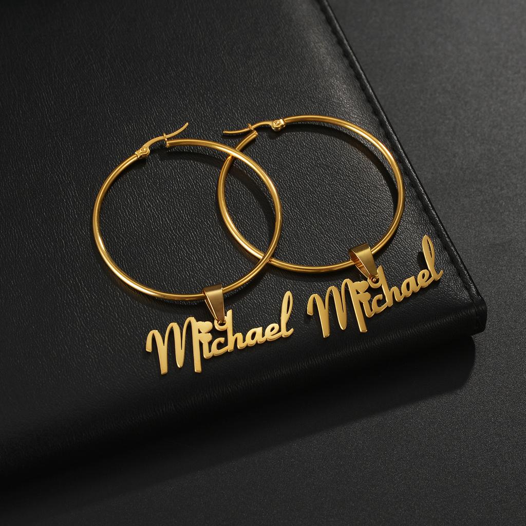 Atoztide Personalized 50mm Custom Name Earrings For Women Stainless Steel Heart Crown High Quality Weddings Party Jewelry Gift