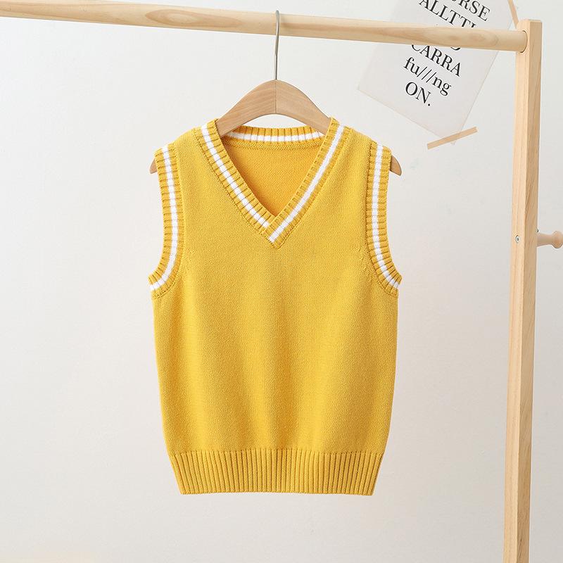 100% Cotton Teenage Kids Knit Vest Boys & Girls School Uniform Sweater Vest V-neck Pullover Preppy Style Children Top Clothes