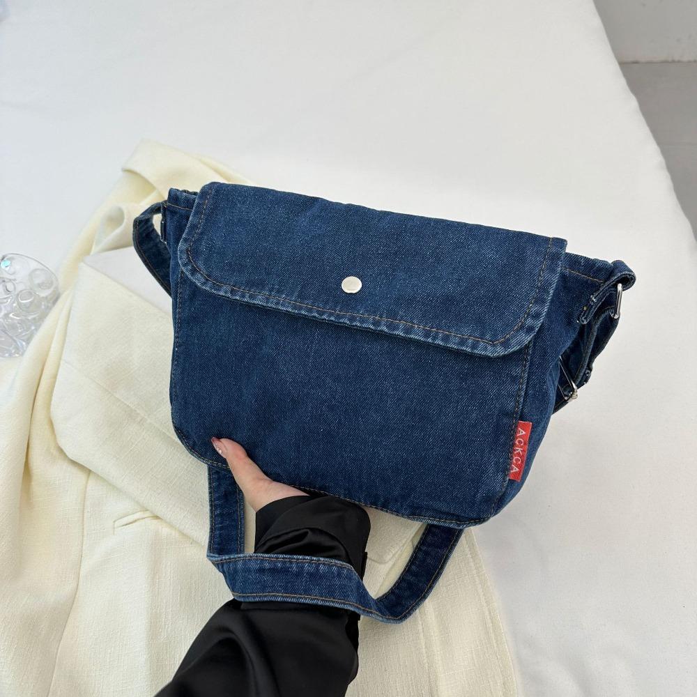 

Street Style Vintage Handbag Y2K Solid Crossbody Bag Simple Denim Canvas Bag Students темно-синий