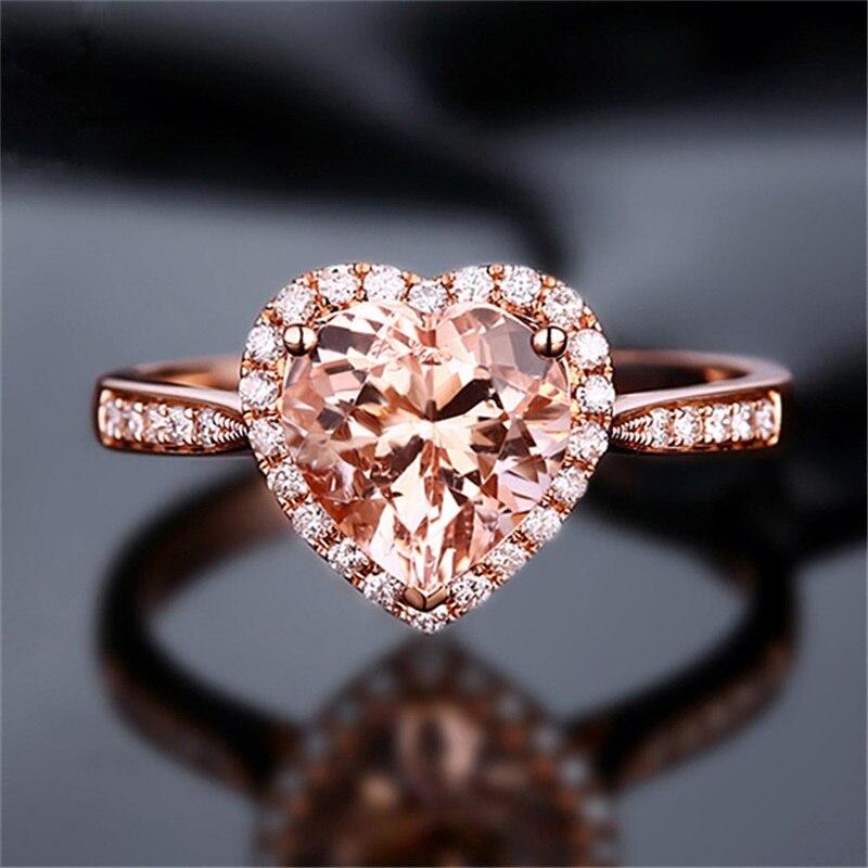BELLA BOX Fashion Open Rings For Women With Zircon Pink Heart Shape Wedding Luxury Jewelry