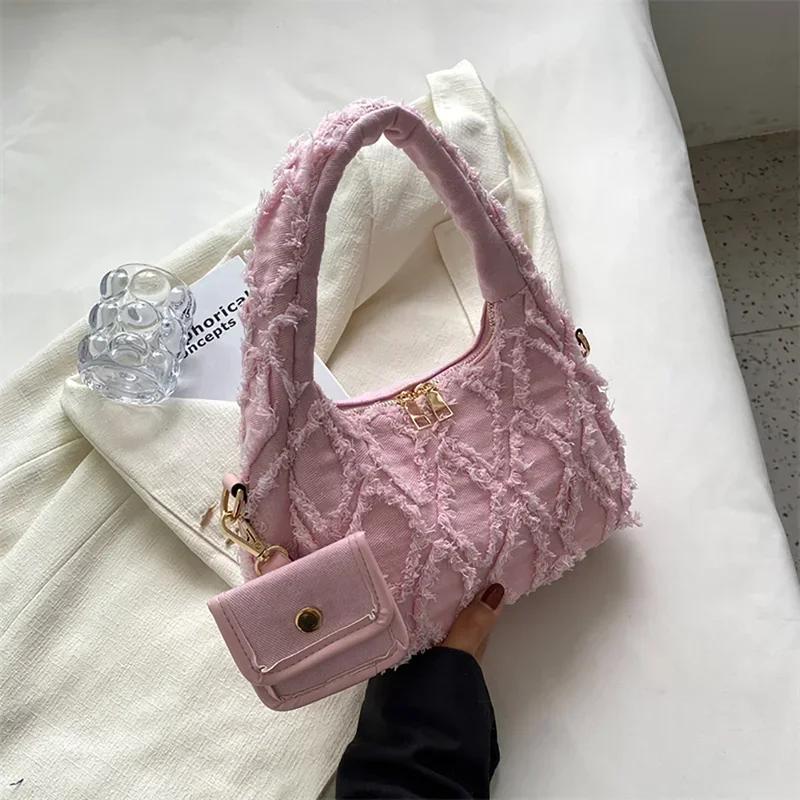 

Клетчатая джинсовая сумка с кисточками весна-лето новая нишевая французская маленькая свежая дизайнерская женская дорожная сумка высокого класса через плечо