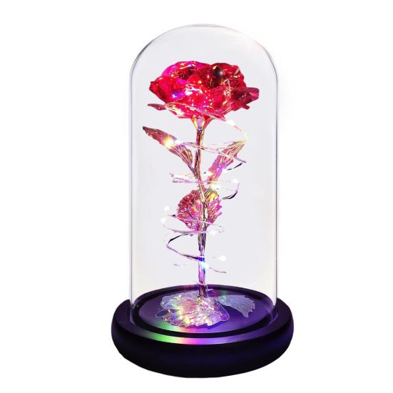 Ewige Rose in Kuppel mit LED-Licht Romantisches Leuchten Künstliche Rose Geschenk für Ehefrau Freundin Oma Jahrestag Geburtstag Valentinstag Feiertag